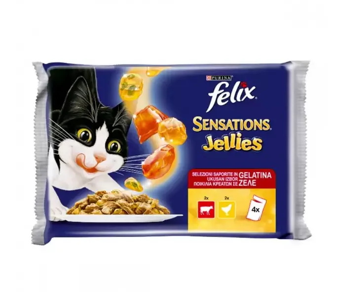 Felix Sensations Яловичина/курка шматочки в желе 4х100г