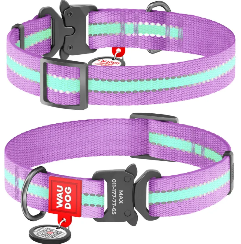 52129 Нашийник WAUDOG Nylon світлонакоп. Ш 15мм Д 25-35см фіолетовий