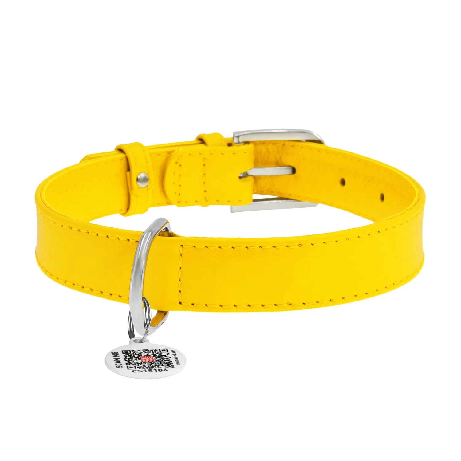 32938 Нашийник Шкіряний "WAUDOG GLAMOUR" З QR паспортом, без прикрас, Ш 20мм, Дов 30-39см) Жовтий