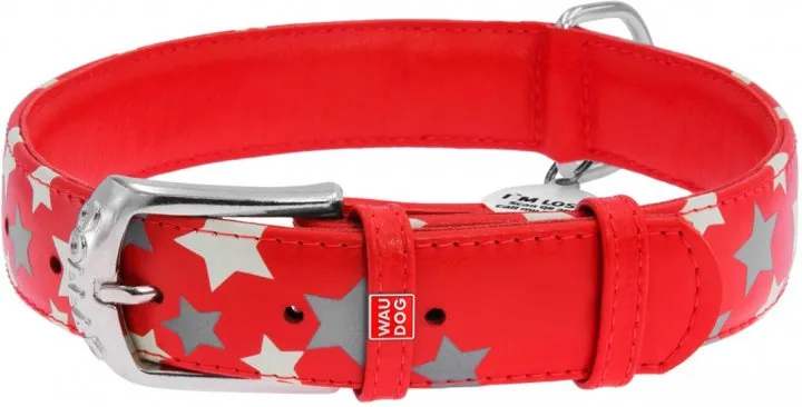 35863 Нашийник "WAUDOG GLAMOUR" з візерунком "Зірочка" (ширина 20мм, довжина 30-39см) червоний