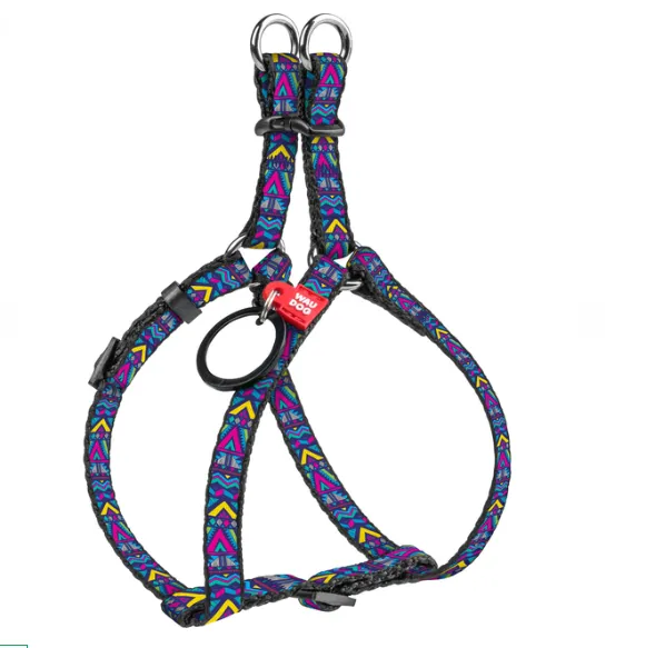 5259 Шлея WAUDOG Nylon з QR паспортом, малюнок "Інді", пласт. фастекс Ш 10мм Д 28-40см