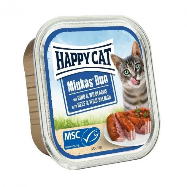 70674 Happy Cat Duo Rind & Lachs 100г вологий корм для котів у вигляді паштету в соусі з яловичиною та диким лососем