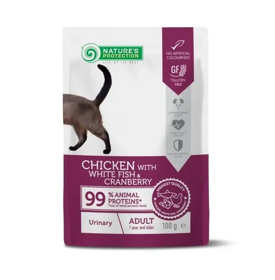 63654 Пауч для котів Nature's Protection Urinary з куркою, рибою і журавлиною 100г