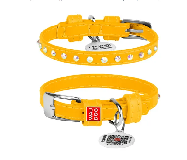 32558 Нашийник WAUDOG GLAMOUR "Квітка" для котів з клей стразами (шир.9мм, довж.22-30см) жовтий