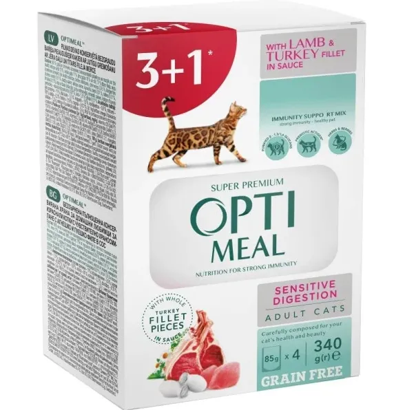 Optimeal+ пауч 85г ягня/індик Чутливе травлення (3+1)