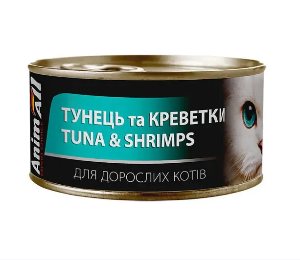 Animall вологий корм для котів, тунець з креветками 85г