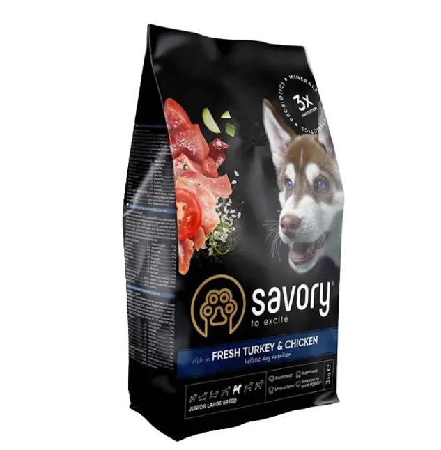 Savory сухий корм для юніорів великих порід, індик/курка 3кг 30204