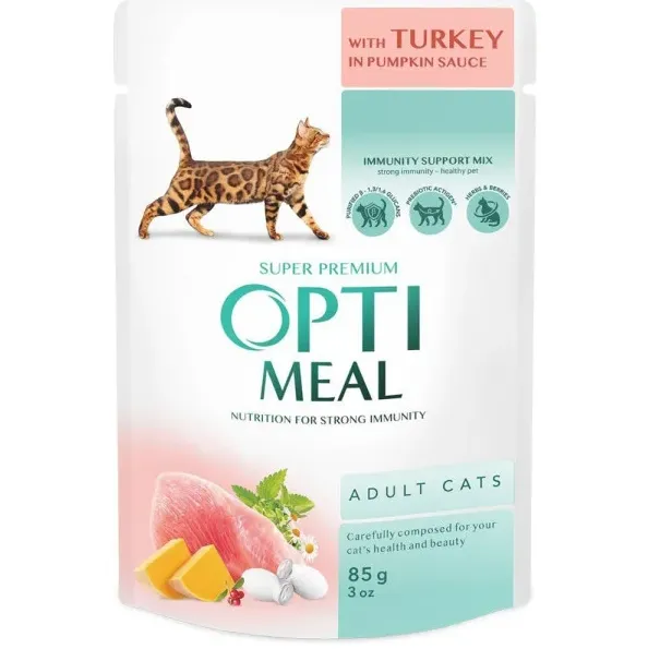 Optimeal+ пауч 85г для котів індичка в гарбуз. соусі