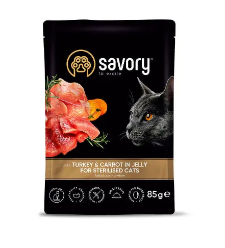 Savory Cat Pouch Sterilised Turkey & Carrot індик & морква для стерилізованих 85г 20109