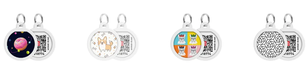 0625 Адресник металевий WAUDOG Smart ID з QR паспортом, малюнок в асорт., круг, Д 25мм