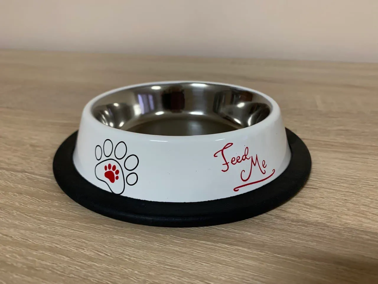 mm82 Миска металева "Feed me" біла 12см*200мл на резинці