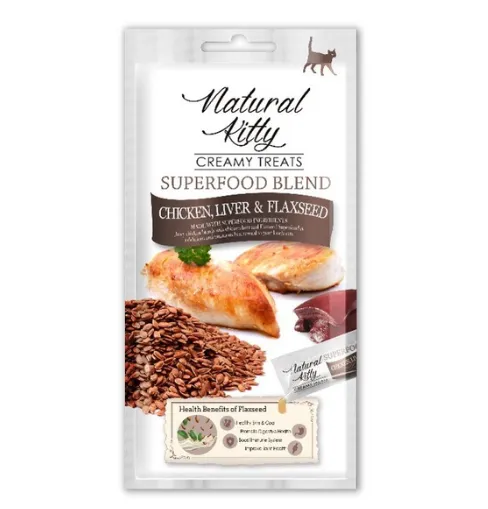 Крем-снек для котів Natural Kitty Creamy Treats Chicken, Chickenliver & Flaxseed курка, печінка & нас. льону 4*12г SNK22103