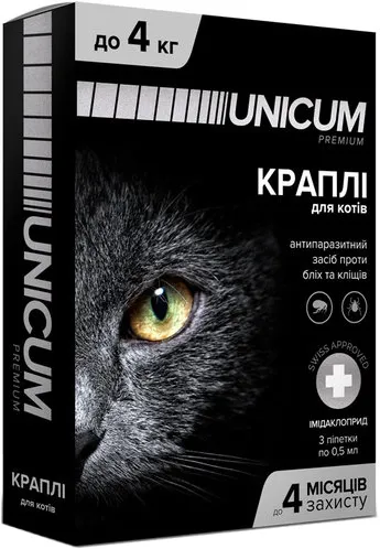 Unicum Premium Краплі проти бліх і кліщів для кішок до 4 кг