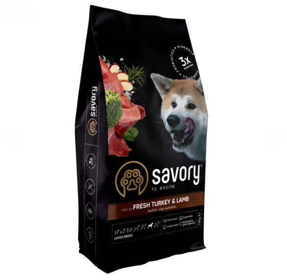 Savory сухий корм для собак великих порід, ягня/індичка 3кг 30235