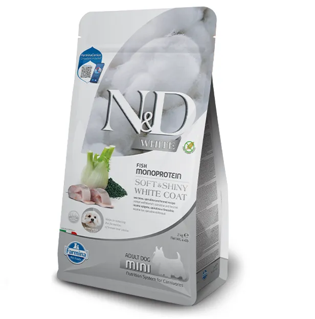 Farmina Dog N&D Grain Free White Adult Mini з сібасом, спіруліною та фенхелем для білих порід 2kg 41012