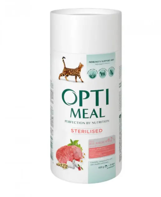 Optimeal+ для стерилізованих котів з яловичиною сорго 0,65кг