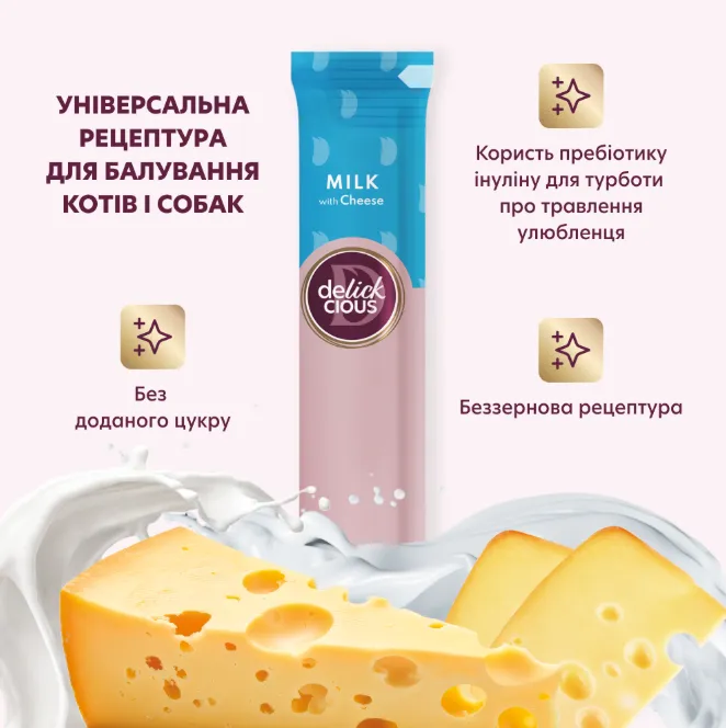 Delickcios Кремові ласощі для собак молоко та сир 4*15г