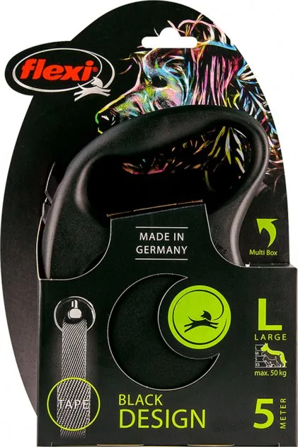 34101 Повідець-рулетка Black Design L трос 5м/50кг сріблястий