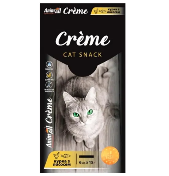AnimAll Creme для котів зі смаком курки з лососем 6*15г