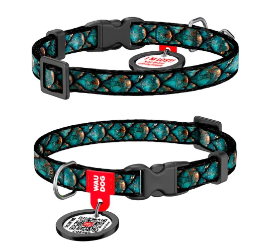 278-0179 Нашийник WAUDOG Nylon з QR паспортом, малюнок "Луска", пласт. фастекс XS Ш 10мм Д 20-30см