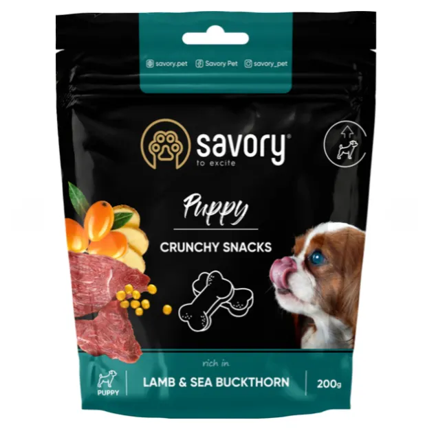 Хрусткі ласощі Savory для здорового росту цуценят, ягня/обліпиха 200g 31379
