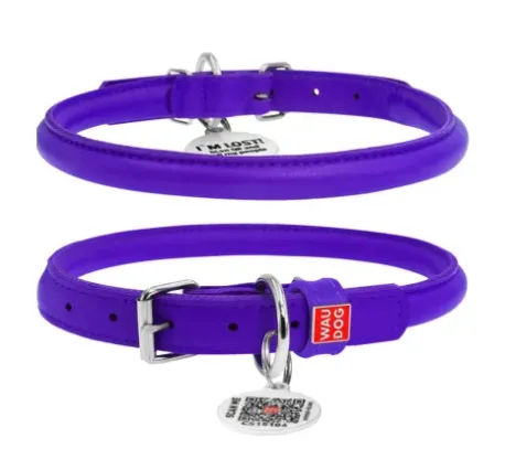 22419 Нашийник WAUDOG Glamour з QR паспортом, круглий Д 8мм Дов 25-33см фіолетовий