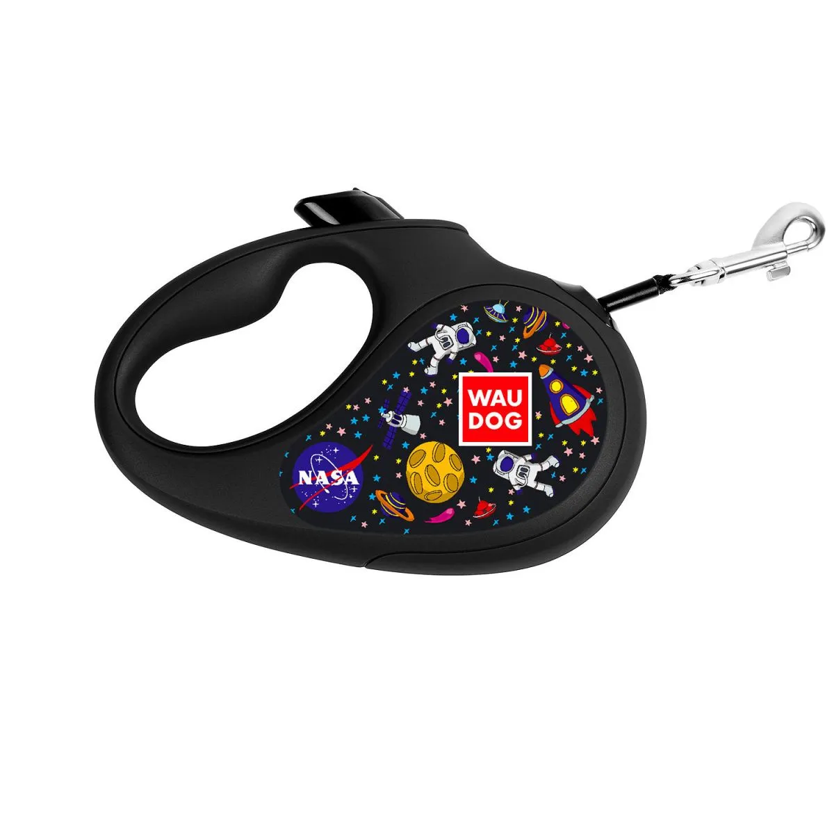 8125-0047-01 Повідець-рулетка WAUDOG R-leash, з малюнком "Nasa", розмір М, до 25 кг, 5м,світло відбиваюча стрічка, чорний