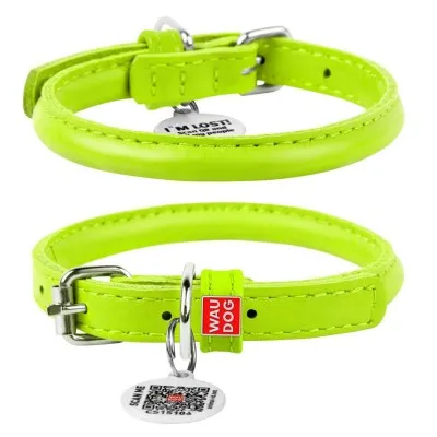 22415 Нашийник WAUDOG Glamour з QR паспортом, круглий Д 8мм Дов 25-33см салатовий