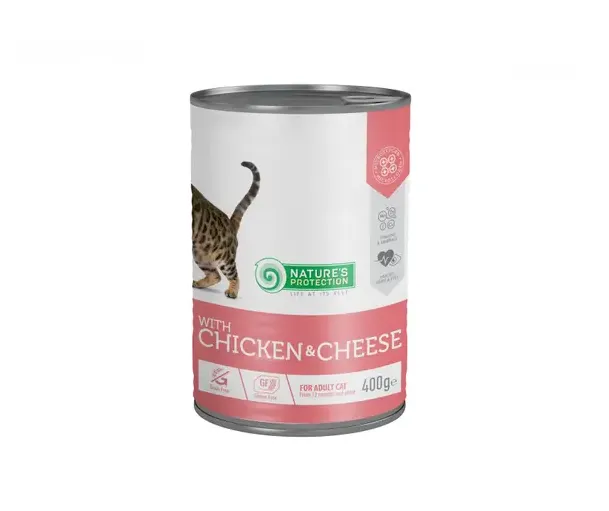 Консервований корм для котів консервований Nature's Protection Adult Chicken & Cheese (курка & сир) 400г