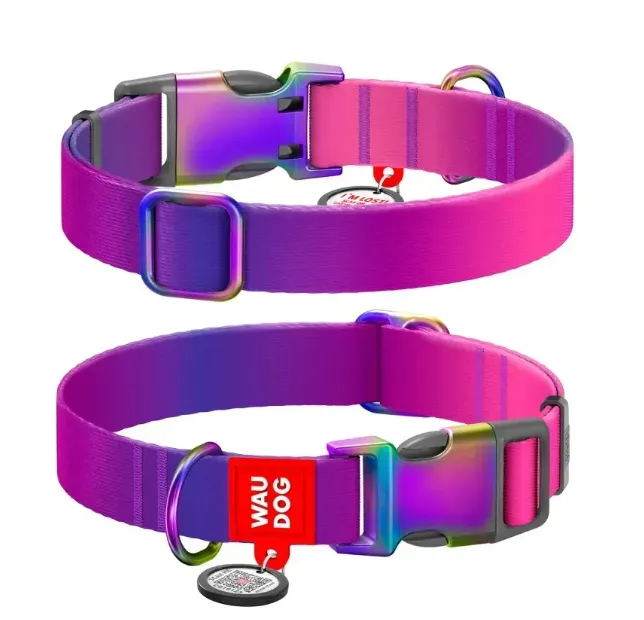 46539 Нашийник WAUDOG Nylon Recycled з QR паспортом, градієнт L Ш 25мм Д 33-49см фіолетовий