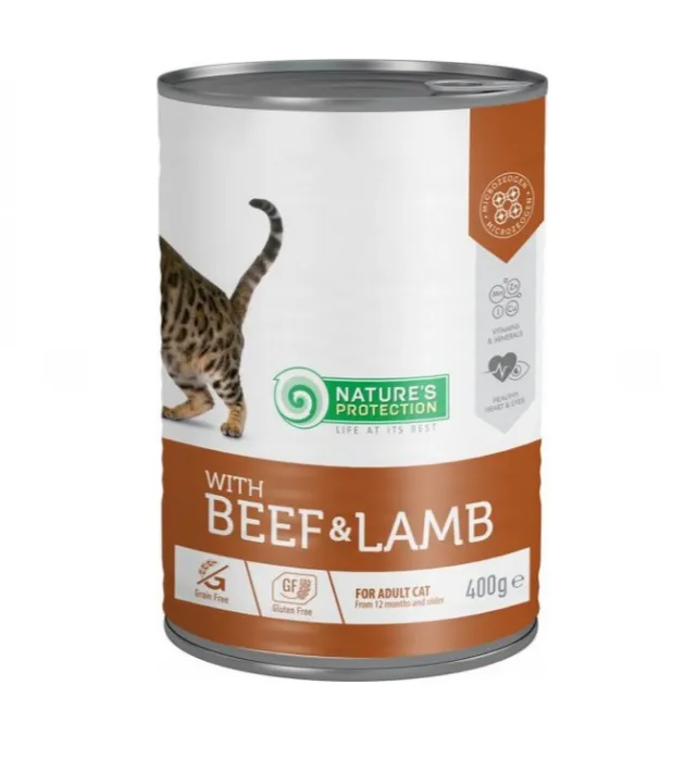Консервований корм для котів Nature's Protection Adult Beef & Lamb (яловичина & ягня) 400г