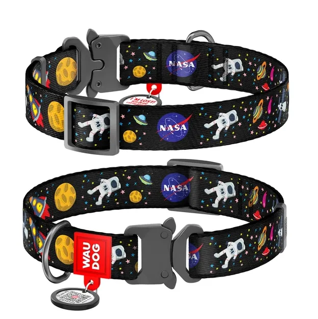 5120 Нашийник WAUDOG Nylon з QR паспортом, малюнок "NASA", метал. фастекс M Ш 20мм Д 28-40см