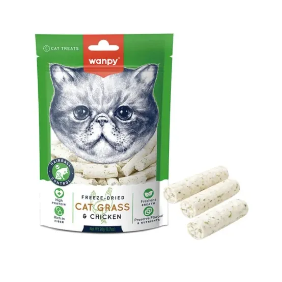 Ласощі для котів Wanpy Cat Grass&Chicken Котяча трава з куркою 20г