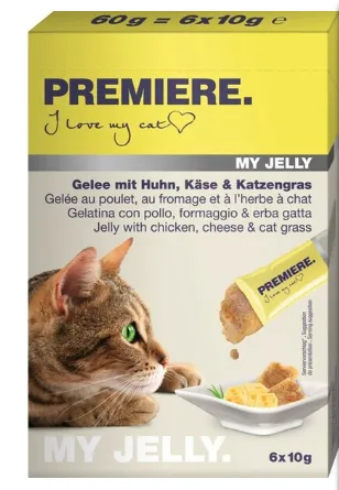 Кремові ласощі для котів Premiere My Jelly Huhn, Kase & Katzengras (курка, сир & трава) 6*10г
