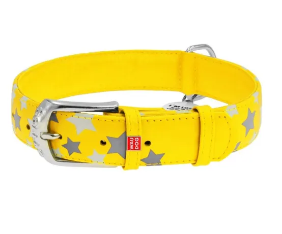 35868 Нашийник "WAUDOG GLAMOUR" з візерунком "Зірочка" світлонакопичувальний (ширина 20мм, довжина 30-39см) жовтий