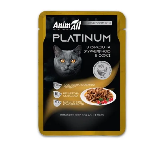 Animall Platinum Пауч для котів, курка та журавлина в соусі 85г