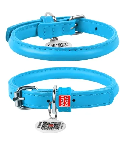 34732 Нашийник WAUDOG Glamour з QR паспортом, круглий Д 6мм Дов 17-20 блакитний