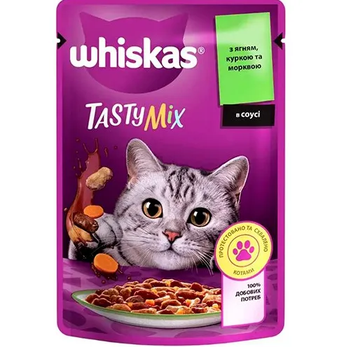 Віскас пауч Tasty Mix ягня, курка, морква 85г