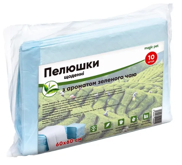 10138 Пелюшки Magic Pet щоденні з ароматом зеленого чаю 60*60см 10шт