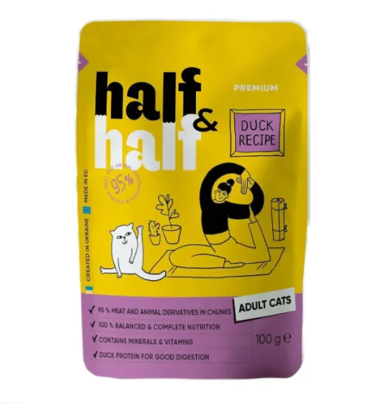 Корм для котів Half&Half шматочки з качкою в соусі 100г