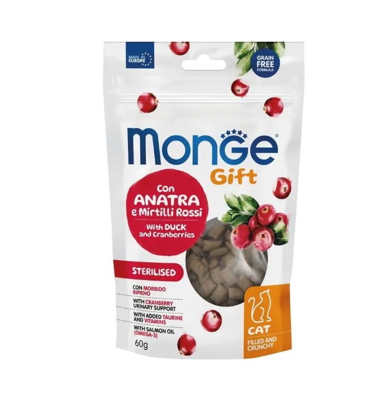 Ласощі для котів Monge Gift Sterilised Duck/Cranberries стерилізовані, качка/журавлина 60г