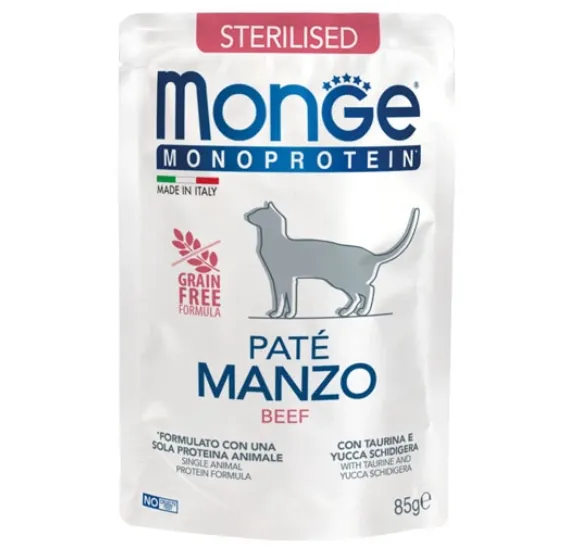 MONGE MONOPROTEIN Sterilised Вологий корм для стерилізованих котів з яловичиною, 85гр