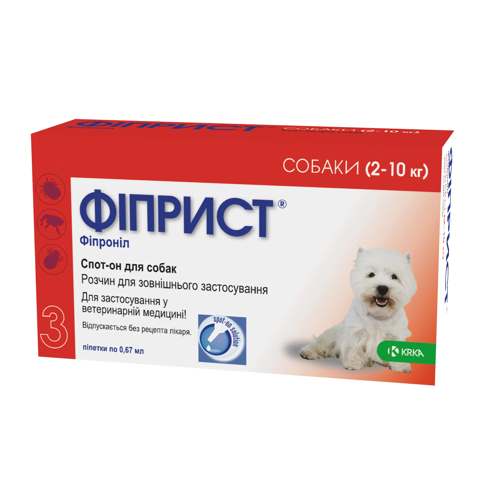 KRKA Фіприст спот-он для собак 2-10 кг, 3 х 0,67 мл