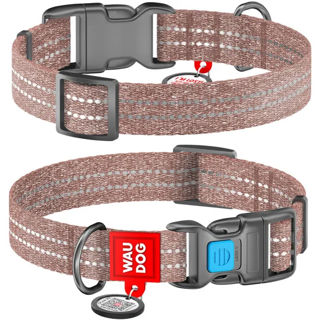 02886 Нашийник WAUDOG Re-cotton з відновленої бавовни з QR паспортом Ш 20мм Д 28-40см коричневий