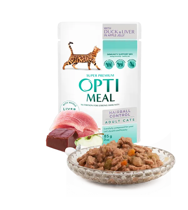 Optimeal+ пауч 85г для котів качка/вивід шерсті
