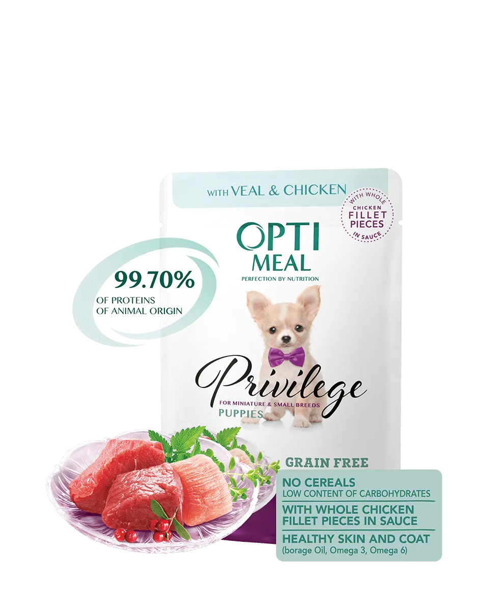 Optimeal+ пауч для цуценят беззерновий у соусі (телятина&курка), 85 г