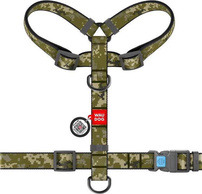 321-4026 Шлея WAUDOG Nylon анатомічна Н-подібна з QR паспортом, малюнок "Мілітарі", пласт. фастекс М Ш 20мм А 40-70см В 50-80см