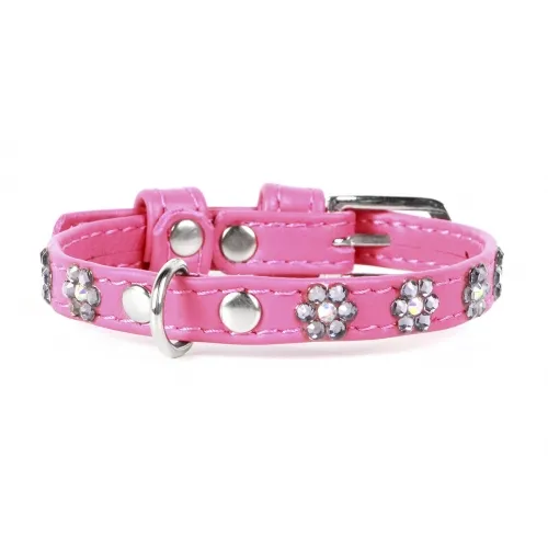 32557 Нашийник "CoLLaR GLAMOUR" з клей.стразами "Квітка" (шир.9мм, довж.22-30см) рожевий