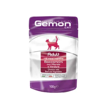 Корм для котів GEMON POUCH CAT ADULT BEEF/VEGET з яловичиною та овочами 100г