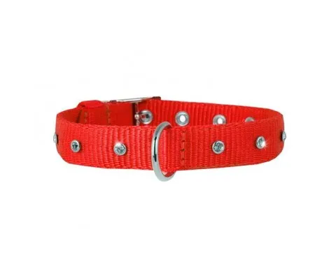 CoLLaR нашийник з нейлону подвійний зі стразами (червоний), W 15 мм, L 27-35 см